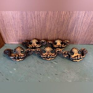 Set of 5 vintage brass/bronze Amerock cabinet hardware handles pulls